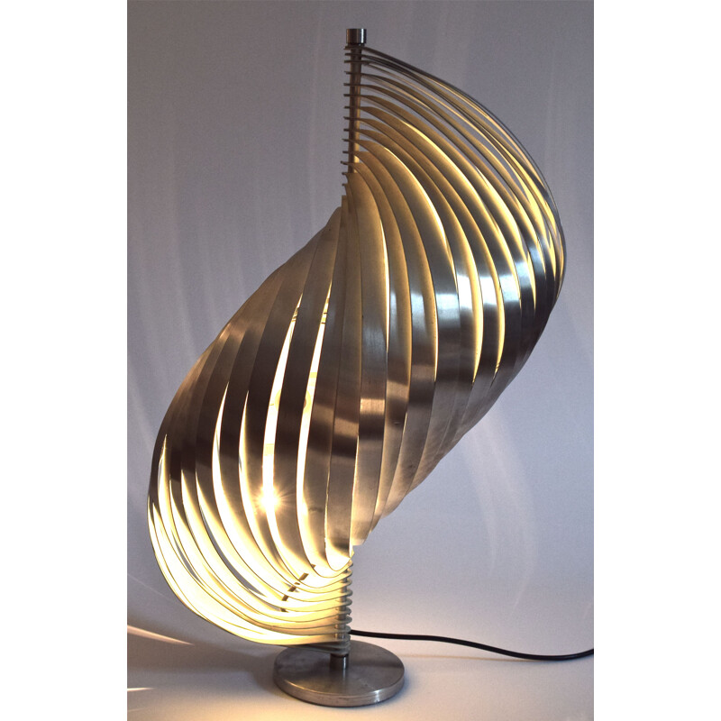 Grande lampe vintage de Henri Mathieu en aluminium brossé, 1960