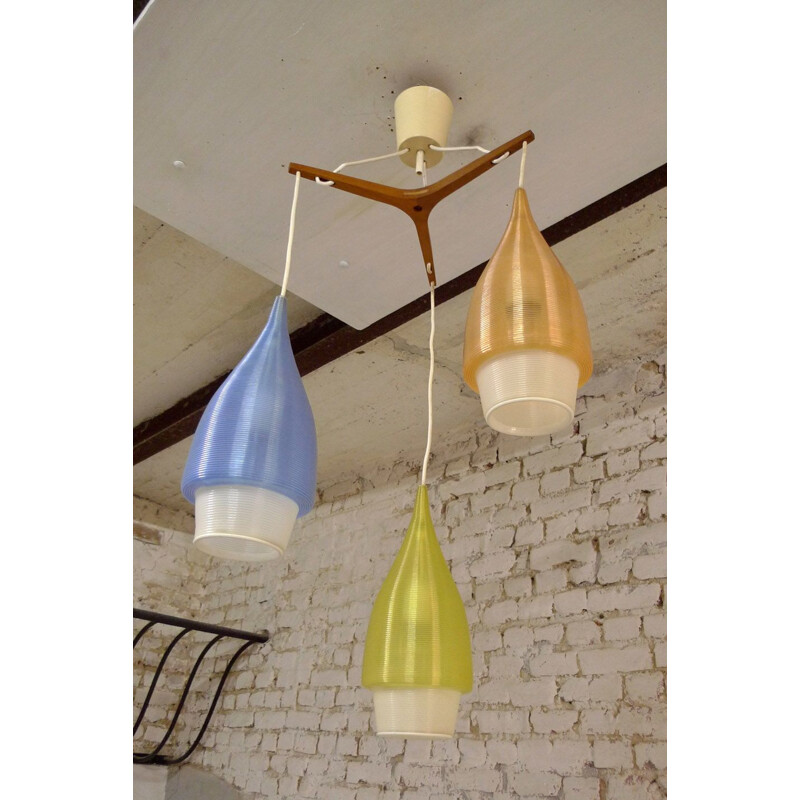 Lampadario vintage a 3 luci di Rotaflex, 1950