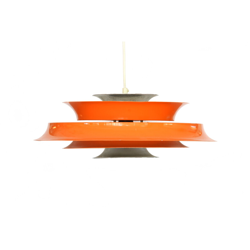 Vintage hanging lamp in orange lacquered aluminium, Denmark 1970s