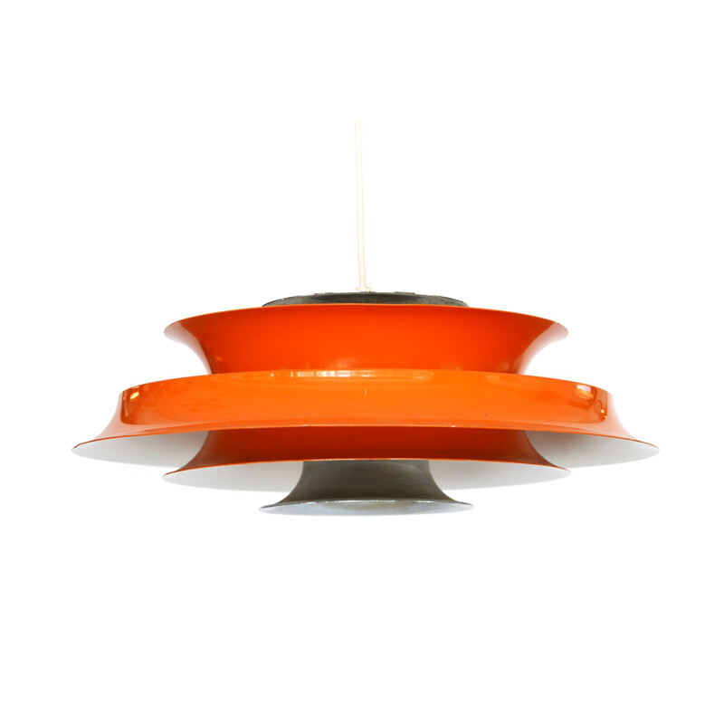 Vintage hanging lamp in orange lacquered aluminium, Denmark 1970s