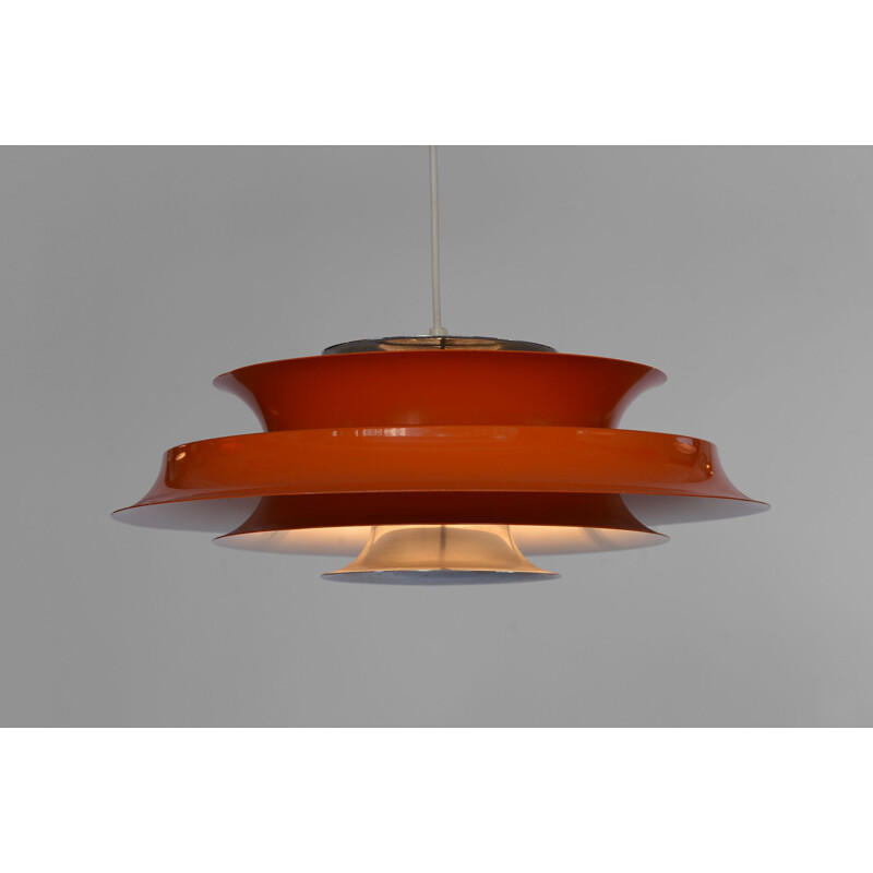 Vintage hanging lamp in orange lacquered aluminium, Denmark 1970s