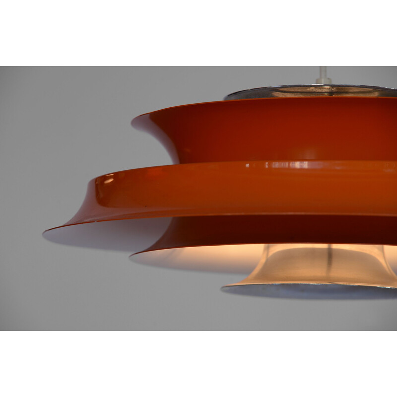 Vintage hanging lamp in orange lacquered aluminium, Denmark 1970s