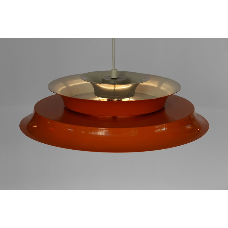 Vintage hanging lamp in orange lacquered aluminium, Denmark 1970s