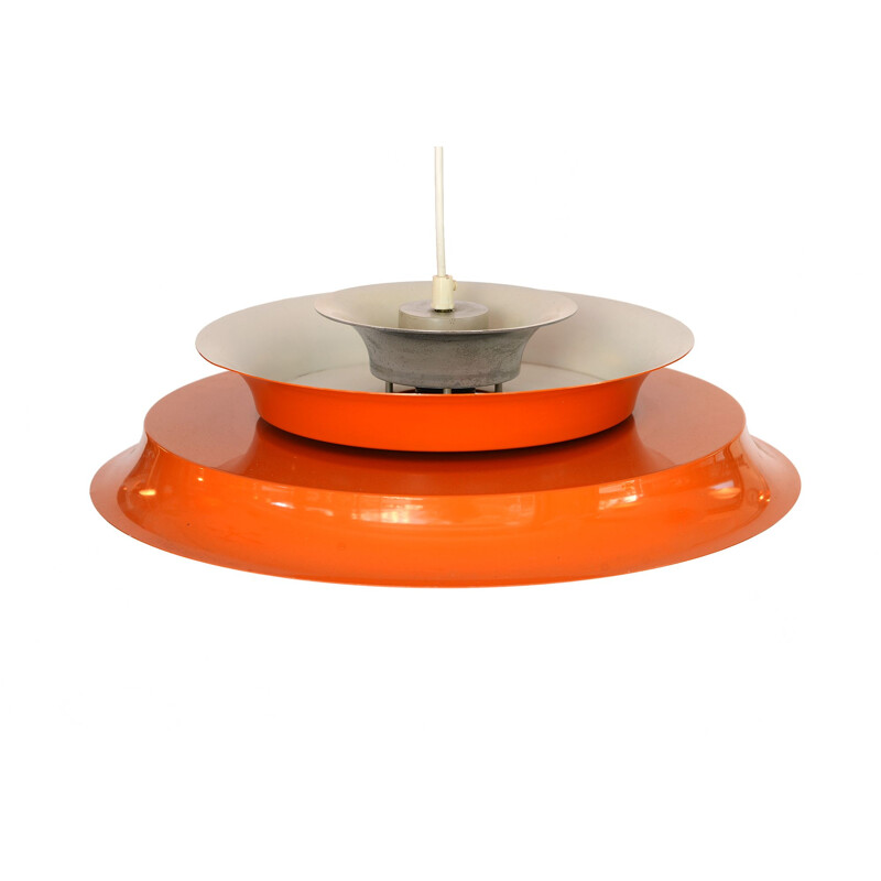 Vintage hanging lamp in orange lacquered aluminium, Denmark 1970s