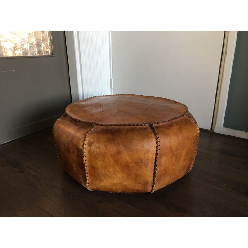 Vintage Brown leather Pouf, 1950