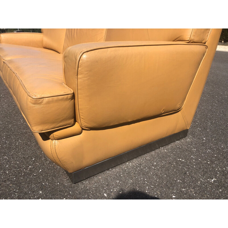 Canapé Vintage en cuir de Jacques Charpentier pour Roche Bobois, 1970 