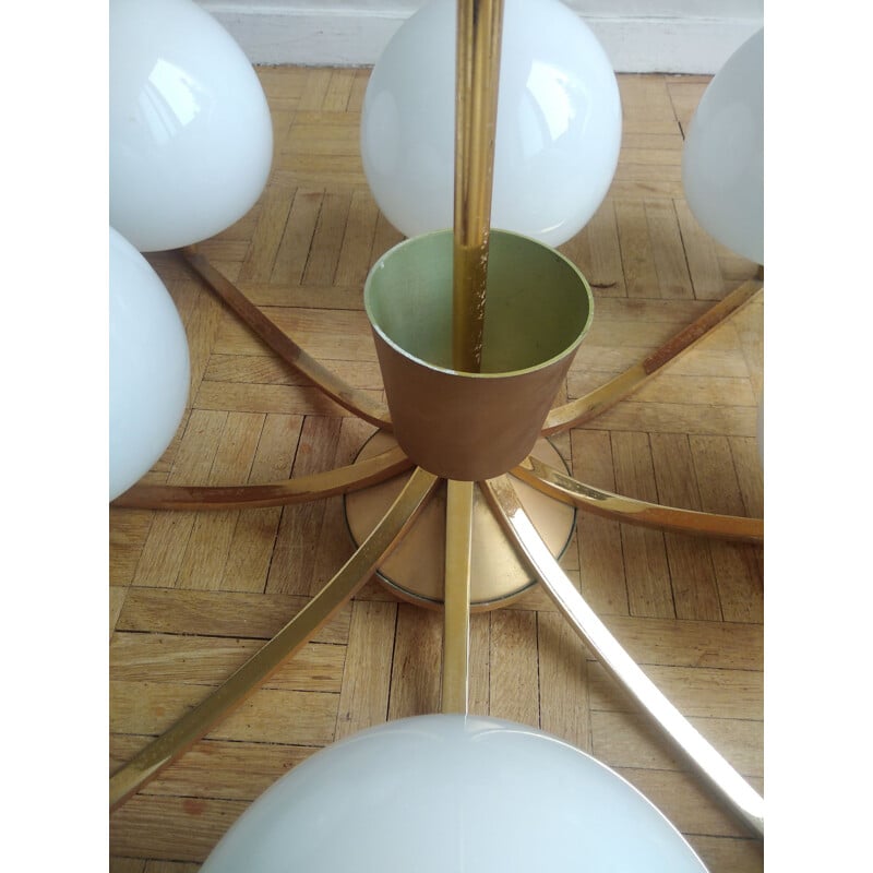 Vintage chandelier in opaline and gold metal 1960s 1970s