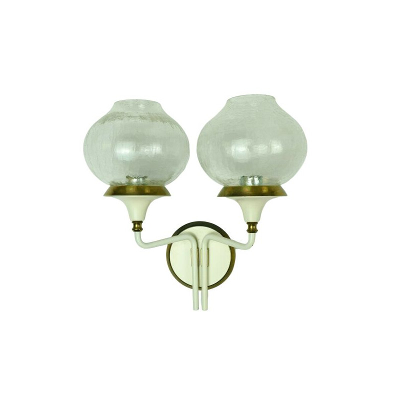 Pair of vintage wall lamps in brass and glass 1960s