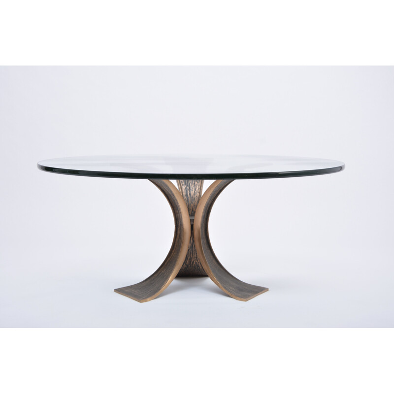 Vintage bronze and glass brutalist coffee table