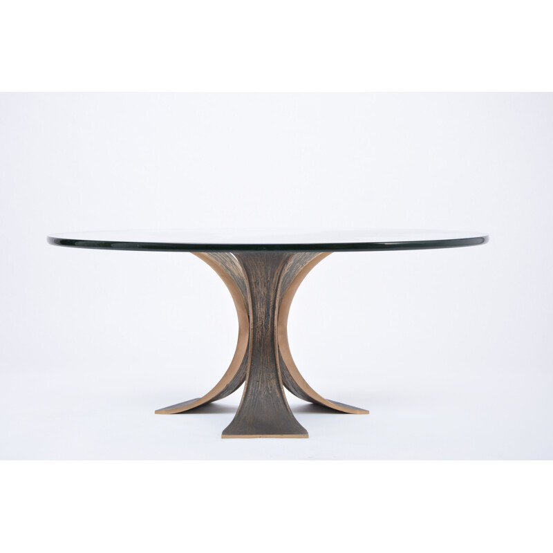 Vintage bronze and glass brutalist coffee table