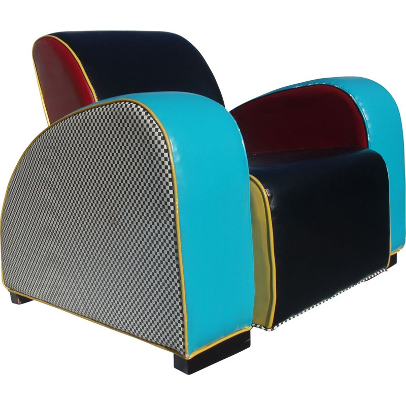 Vintage club chair in multicolored skai