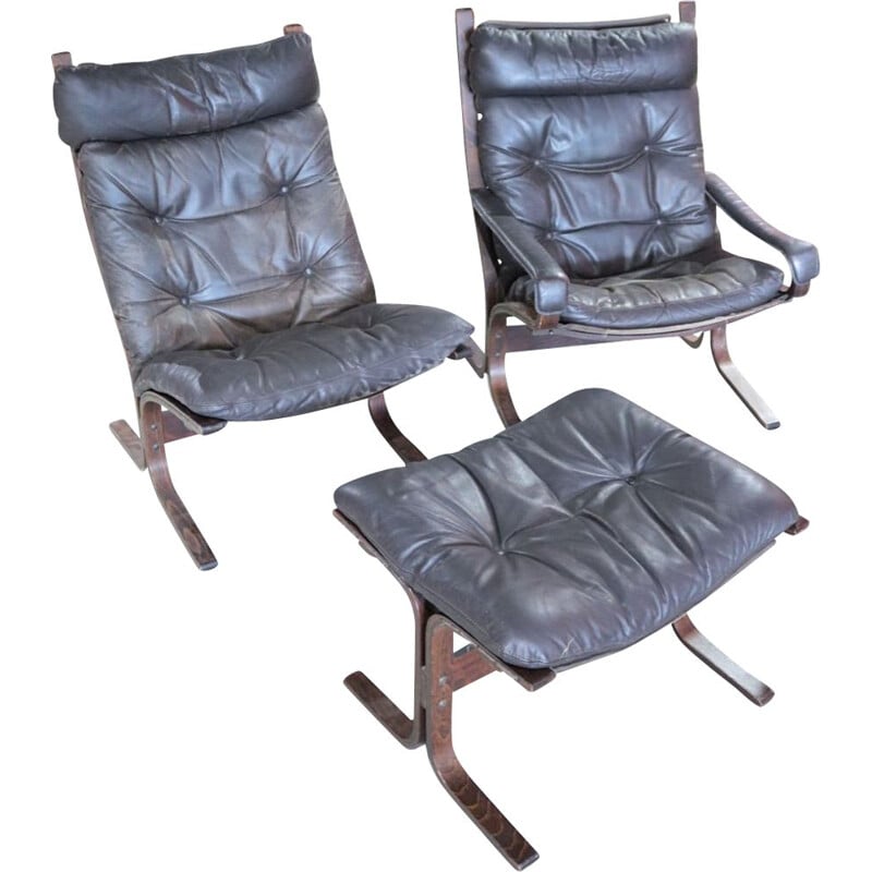 Paire de fauteuils Siesta et repose pieds vintage par Ingmar Relling pour Westnofa, 1960