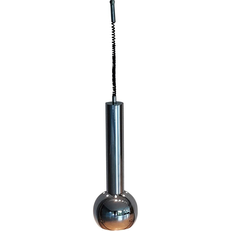 Vintage pendant lamp with extendable chrome ball, 1980