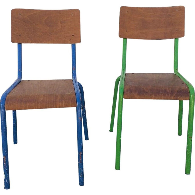 Vintage Pair of school chairs Model Mullca, 1950