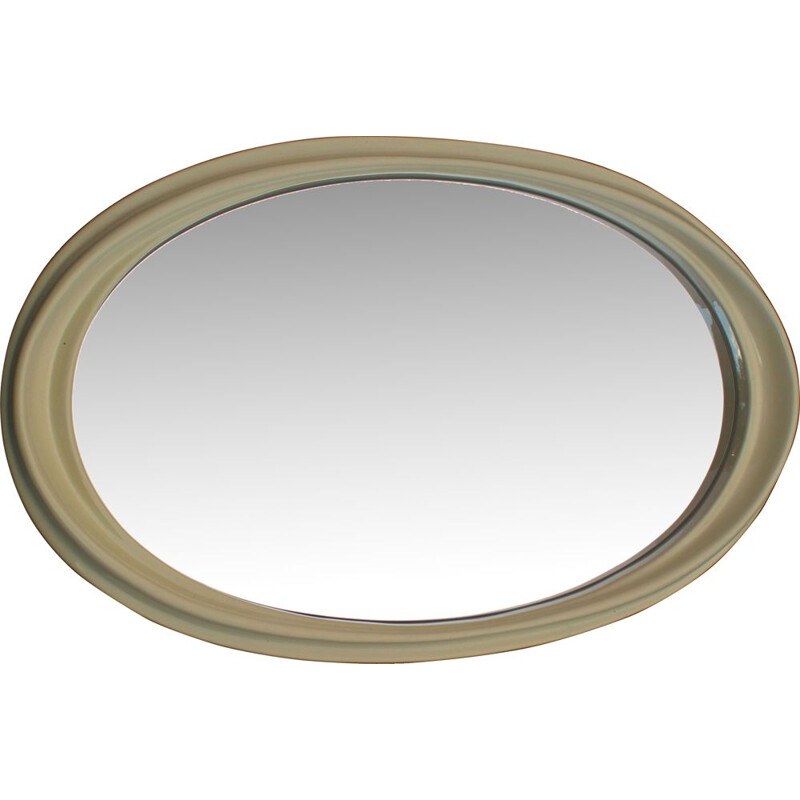 Vintage white oval mirror, 1970