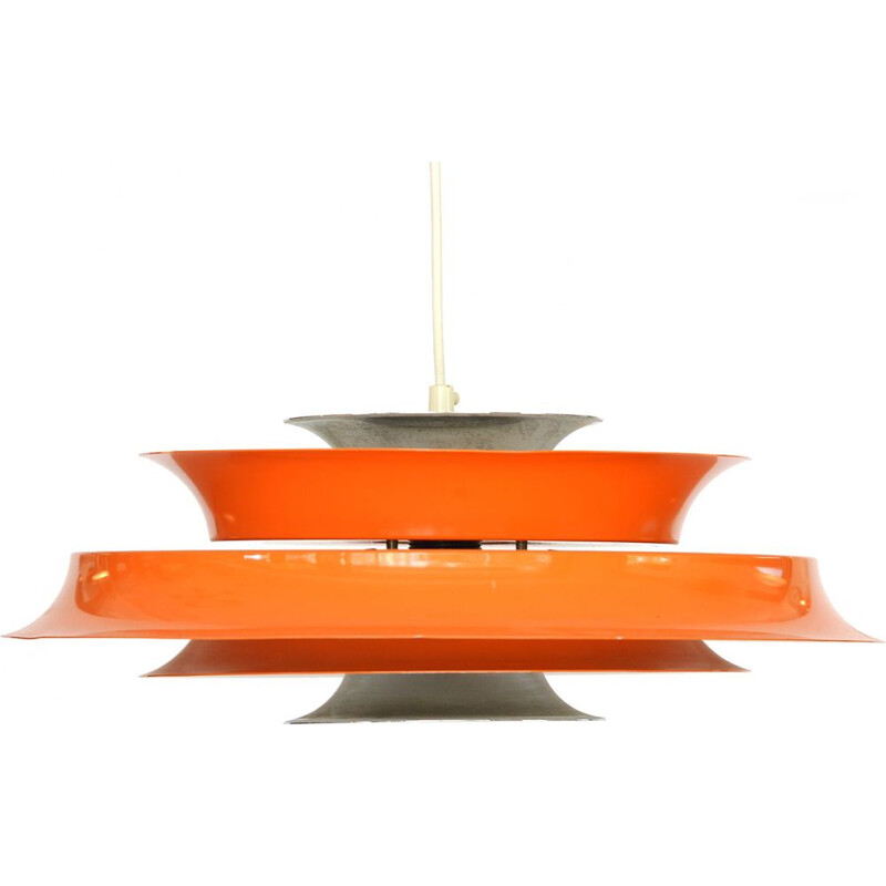 Vintage hanging lamp in orange lacquered aluminium, Denmark 1970s