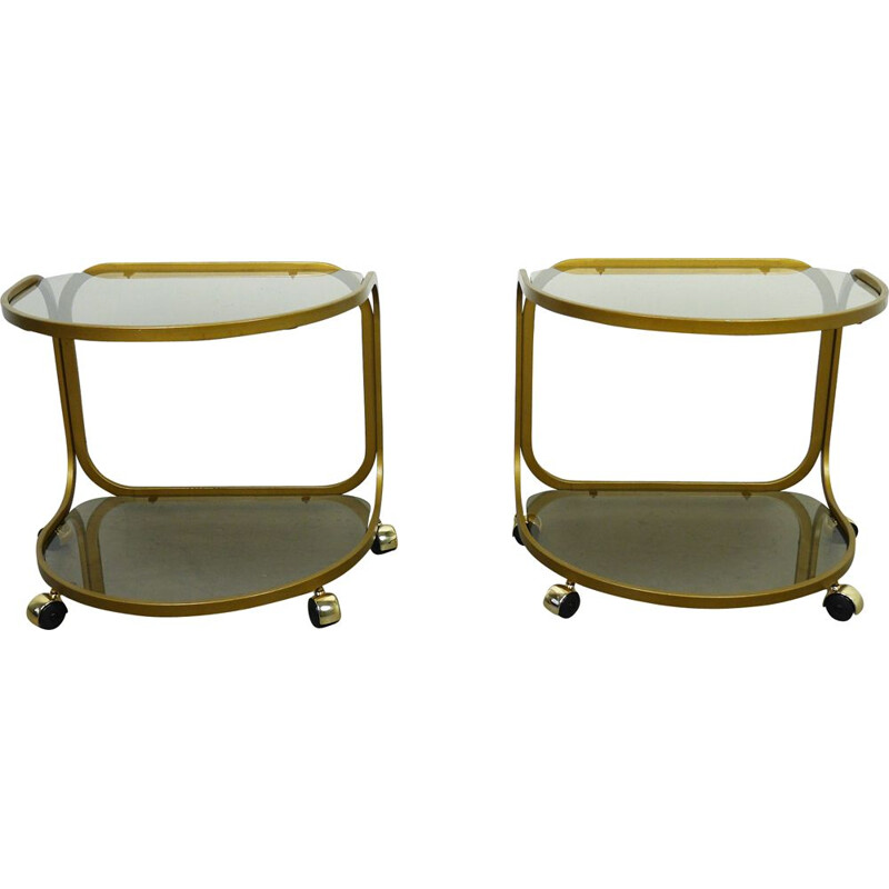 Set of 2 vintage metal side tables on wheels, Germany, 1970s