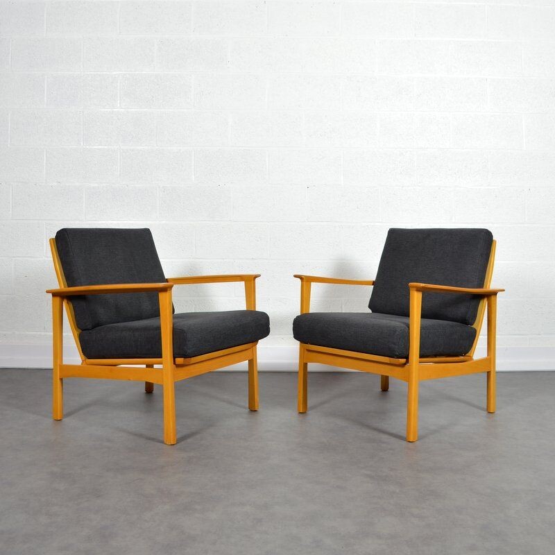 Vintage Pair of grey Scandinavian armchairs 1960 