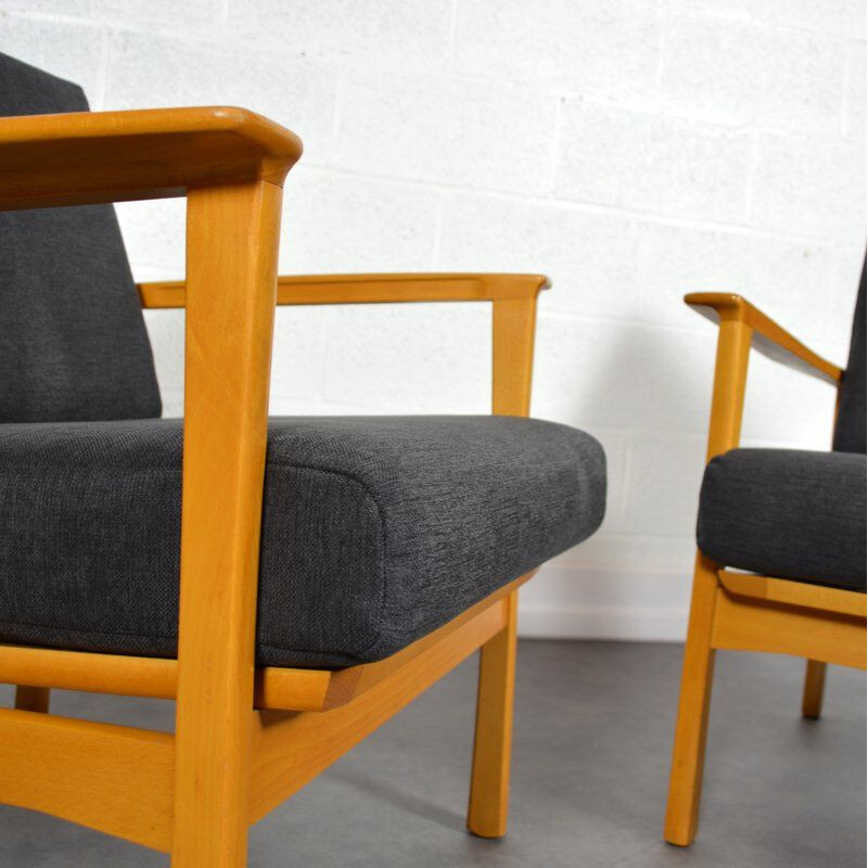 Vintage Pair of grey Scandinavian armchairs 1960 