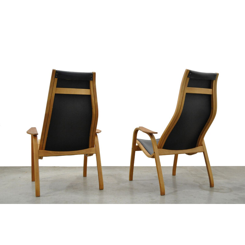 Vintage pair of Kurva Lamino Lounge Chairs By Yngve Ekström For Swedese, 1960s