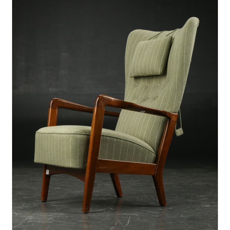 Scandinavian Fritz Hansen woollen and birch armchair - 1940s