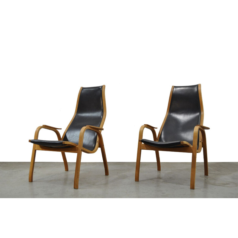 Paire vintage de chaises longue Kurva Lamino par Yngve Ekstram pour Swedese,1960