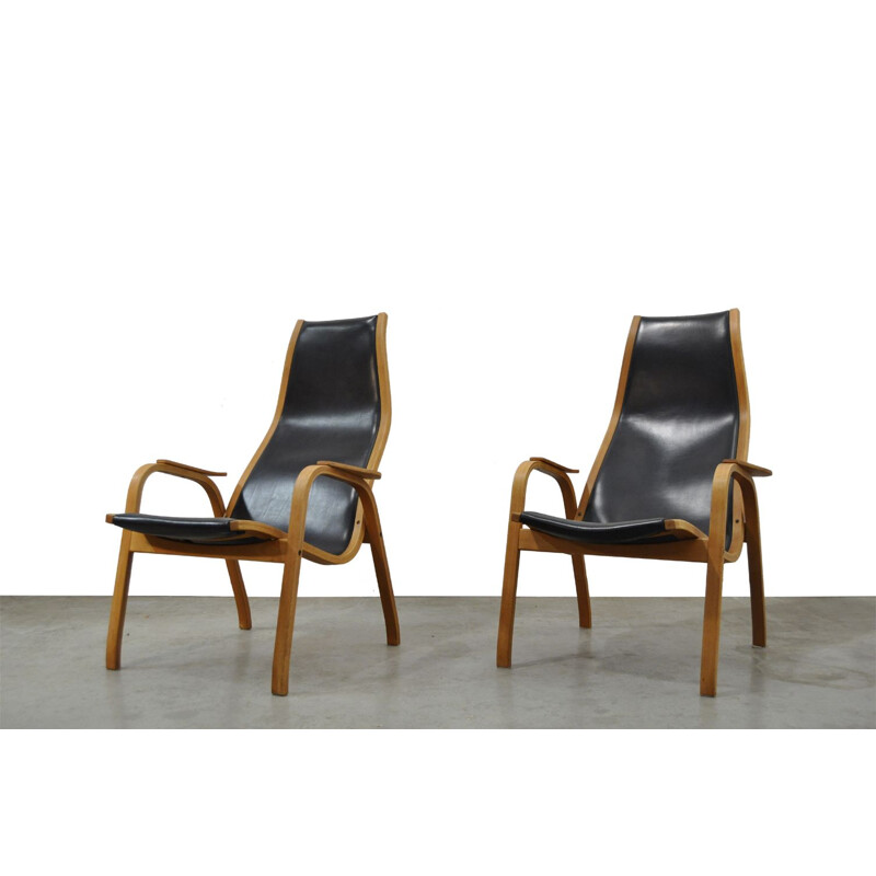 Vintage pair of Kurva Lamino Lounge Chairs By Yngve Ekström For Swedese, 1960s