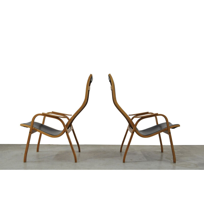 Vintage pair of Kurva Lamino Lounge Chairs By Yngve Ekström For Swedese, 1960s