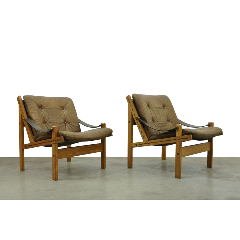 Paire de fauteuils vintage Modèle Hunter Safari de Torbjon Afdal pour Bruksbo, Norvège 1960