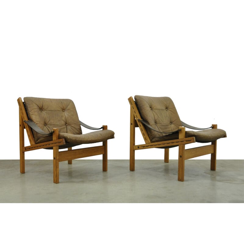 Vintage Hunter Safari Easy Chairs By Torbjørn Afdal For Bruksbo, Norway 1960s