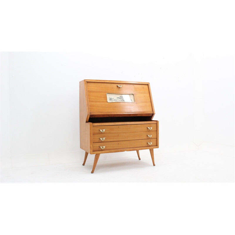 Vintage Italian secretary desk in oak Italy 1950s