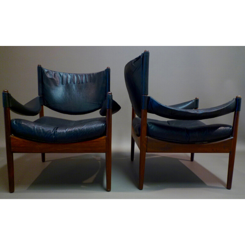 Modus armchair in leather and rosewood, Kristian Solmer VEDEL - 1970s