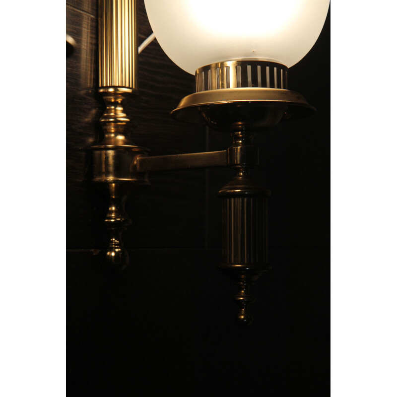 Pair of vintage wall lamps brass and frosted glass, France 1950x 