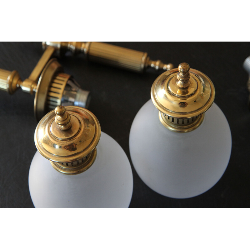 Pair of vintage wall lamps brass and frosted glass, France 1950x 