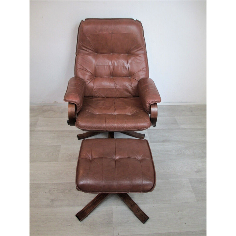 Fauteuil vintage avec ottoman par Unico, Danemark, 1970