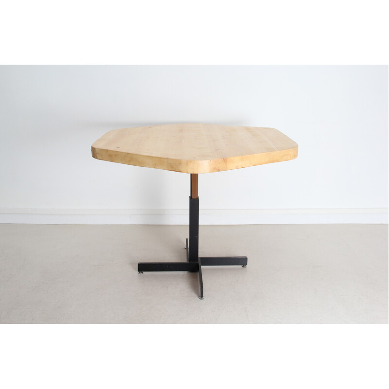 Hexagonal wooden dining table, Charlotte PERRIAND - 1960s