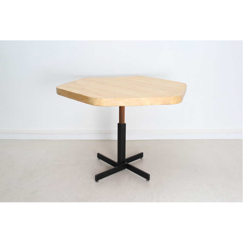 Hexagonal wooden dining table, Charlotte PERRIAND - 1960s