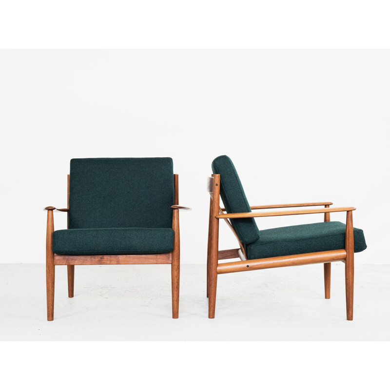 Pair of 2 vintage armchairs in teak by Grete Jalk for France & Son, 1960s