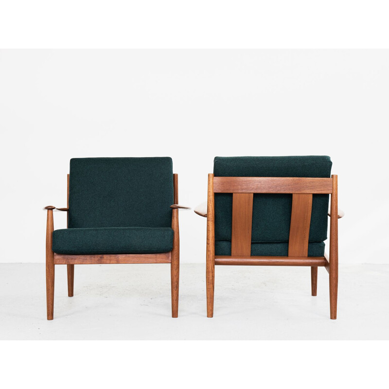 Pair of 2 vintage armchairs in teak by Grete Jalk for France & Son, 1960s