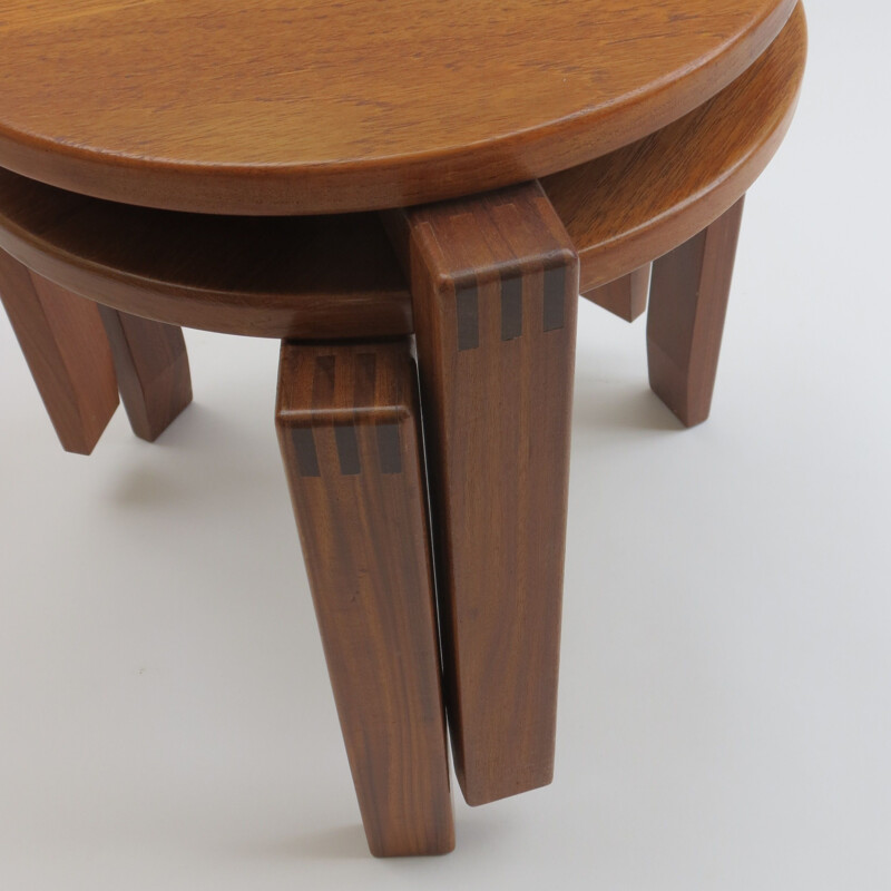 Pair of 2 vintage stools in afrormosia and teak, 1960s