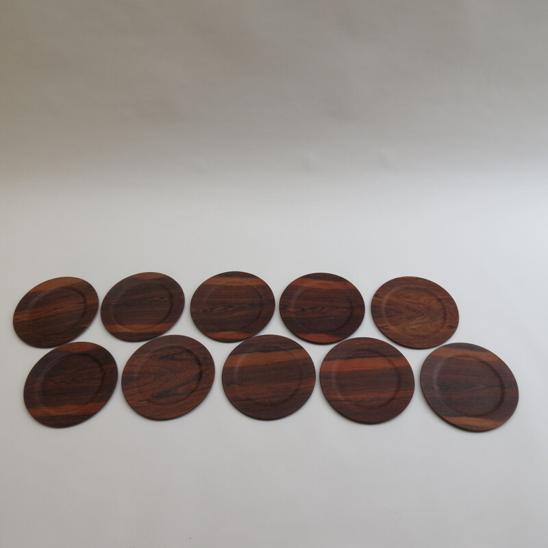 Set of 10 vintage danish rosewood server plates by Skare Molle Fredensborg, 1950s