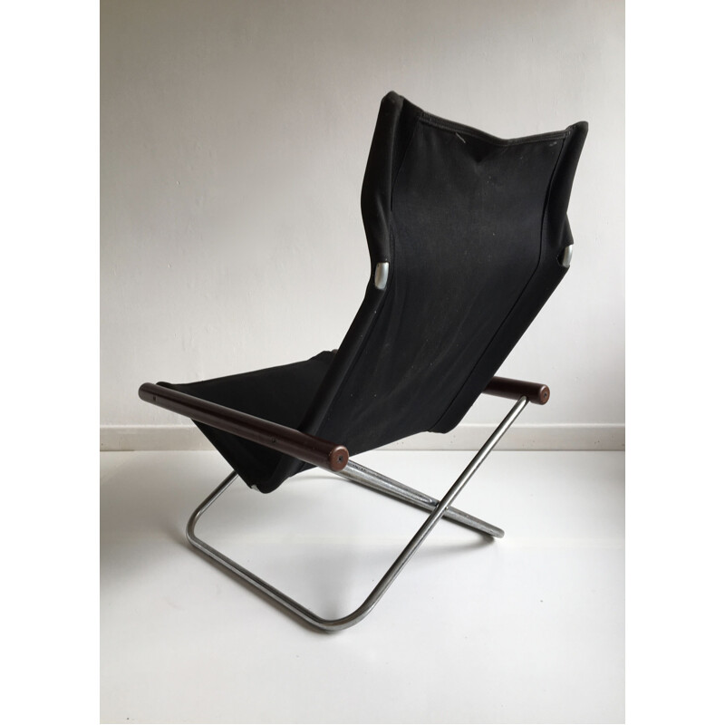 Folding black canvas vintage armchair by Takeshi Nii, Japan, 1958