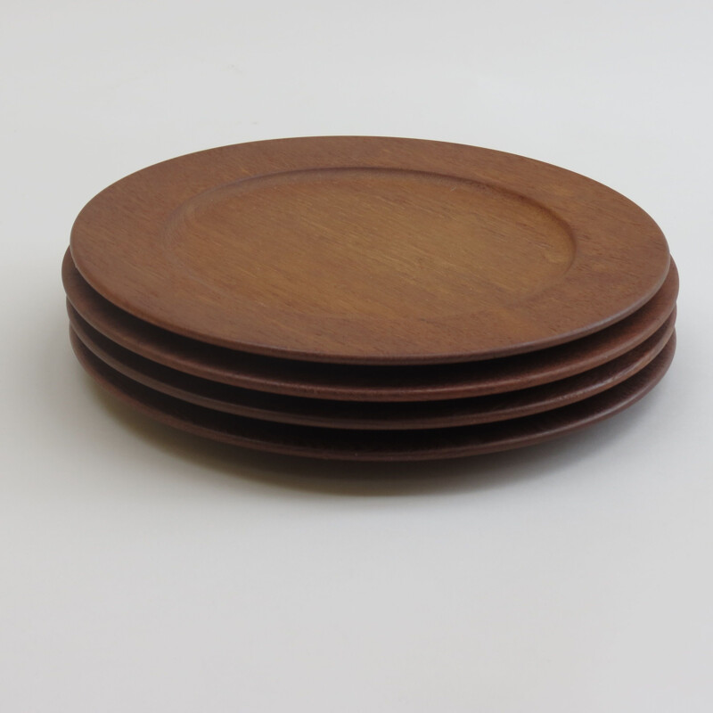 Set of 4 vintage teak danish server plates, 1960s