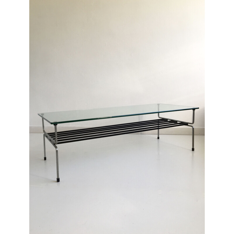 Glass and steel vintage coffee table by William Plunkett, England, 1960