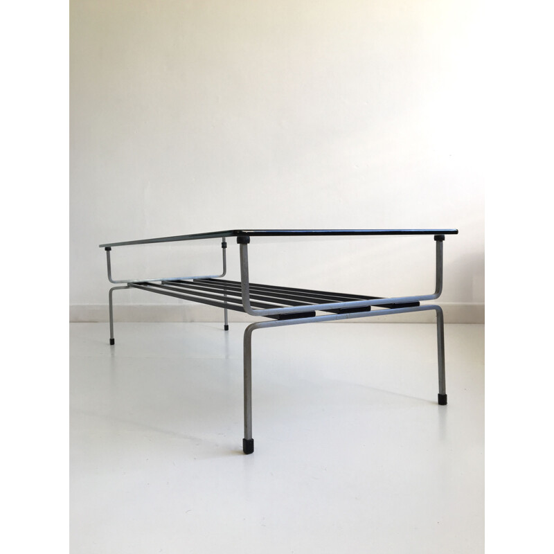 Glass and steel vintage coffee table by William Plunkett, England, 1960