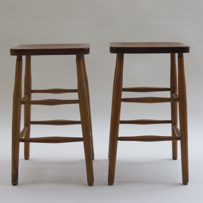 Set of 2 vintage Elmwood and Beechwood Work Stools, 1959s