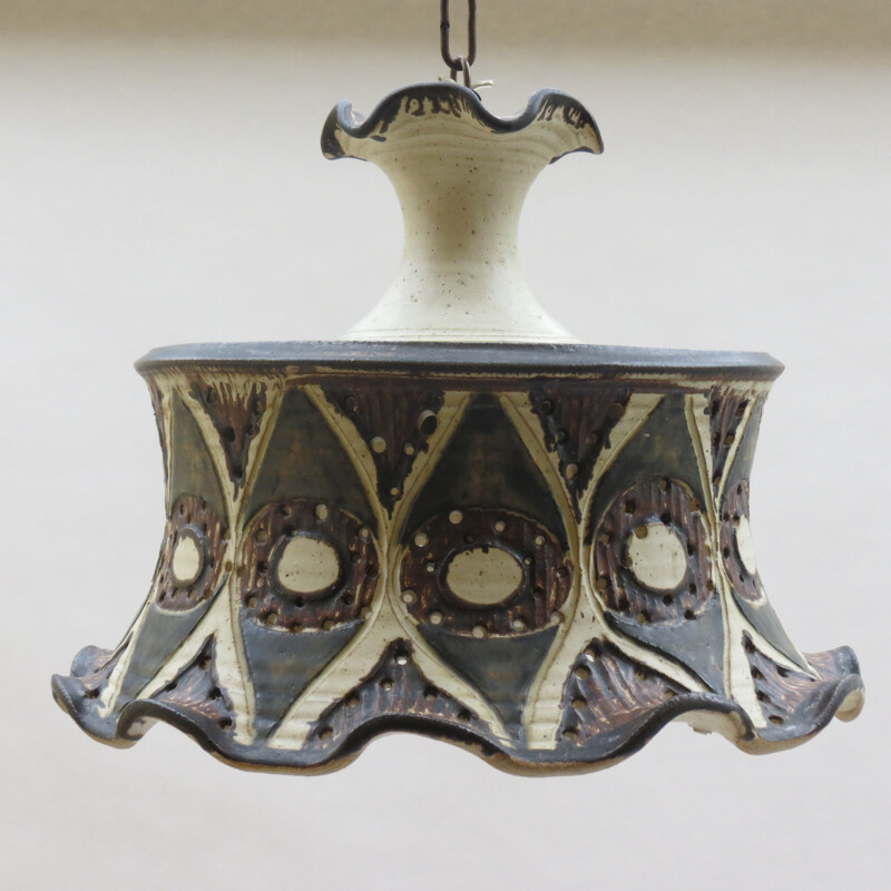 Vintage ceramic sculptured pendant light by Jette Helleroe, Denmark, 1970s