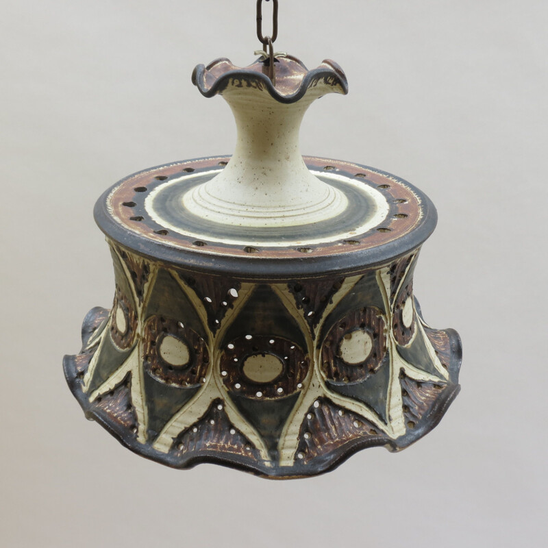 Vintage ceramic sculptured pendant light by Jette Helleroe, Denmark, 1970s