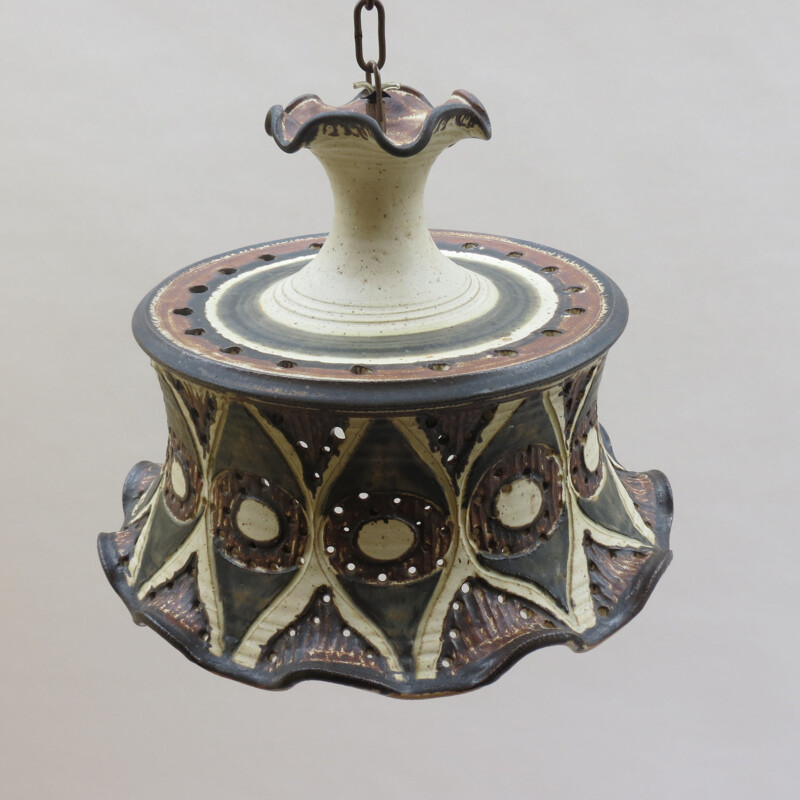 Vintage ceramic sculptured pendant light by Jette Helleroe, Denmark, 1970s