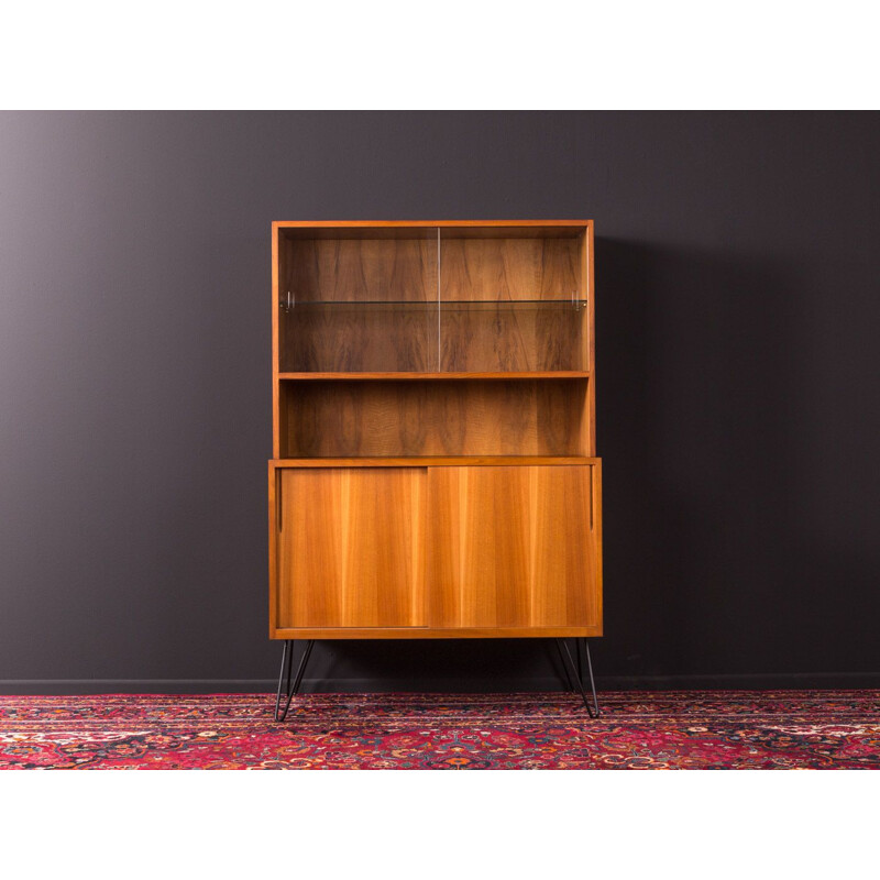 Vintage German showcase in walnut and brass